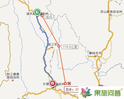 香格里拉到大理行車線路圖